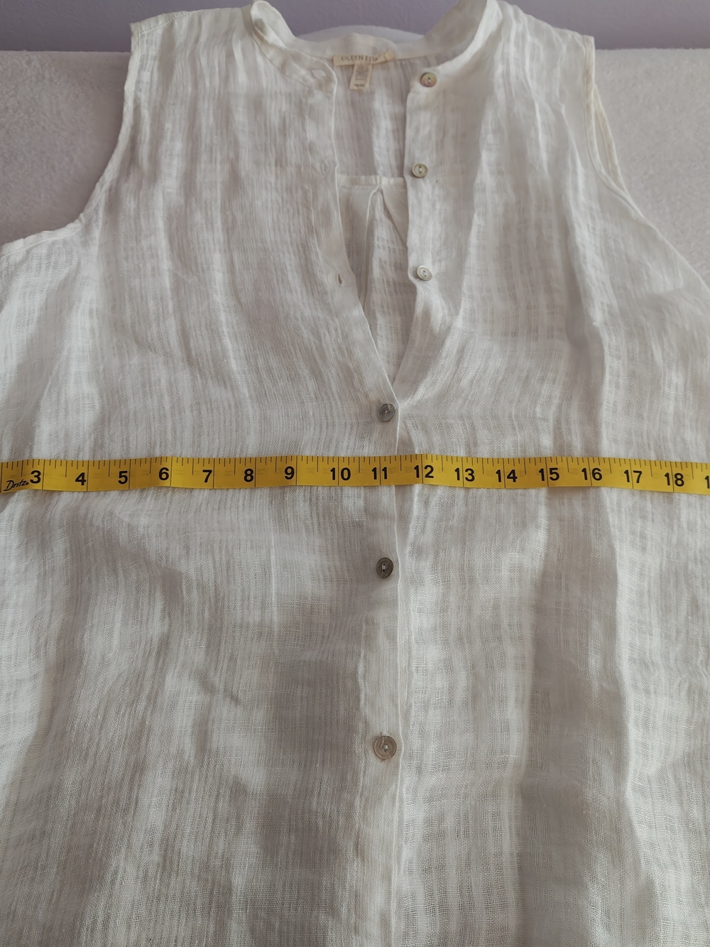 Eileen Fisher Lightweight Textured Linen Top — Natural Cream - Picture 3 of 9